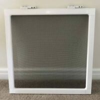 White hinged panel fly screen with fine mesh