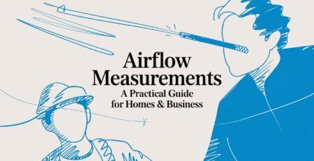 Illustrated title card: Airflow Measurements - A Practical Guide for Homes and Business