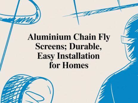 Illustrated title card: Aluminium Chain Fly Screens - Durable, Easy Installation for Homes