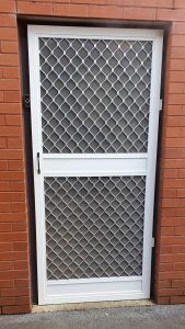 Commercial heavy duty fly screen door with diamond grille
