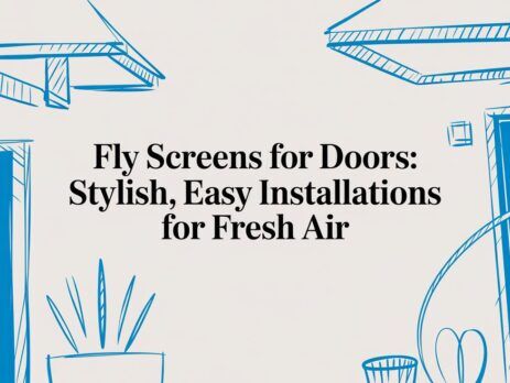 Illustrated title card: Fly Screens for Doors - Stylish, Easy Installations for Fresh Air