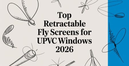 Illustrated title card: Top Retractable Fly Screens for UPVC Windows 2026
