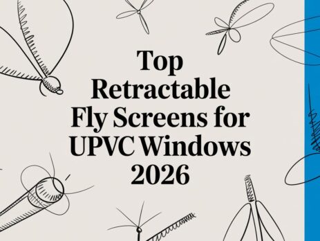 Illustrated title card: Top Retractable Fly Screens for UPVC Windows 2026
