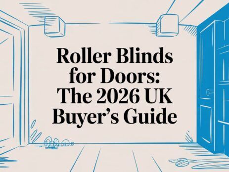 Illustrated title card: Roller Blinds for Doors - The 2026 UK Buyer's Guide