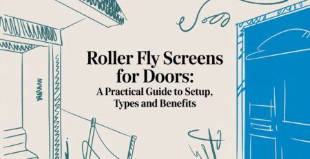 Illustrated title card: Roller Fly Screens for Doors - A Practical Guide to Setup, Types and Benefits