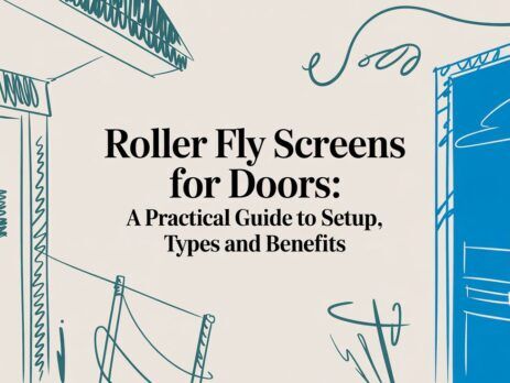 Illustrated title card: Roller Fly Screens for Doors - A Practical Guide to Setup, Types and Benefits