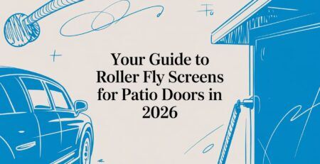 Illustrated title card: Your Guide to Roller Fly Screens for Patio Doors in 2026