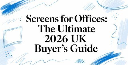 Illustrated title card: Screens for Offices - The Ultimate 2026 UK Buyer's Guide
