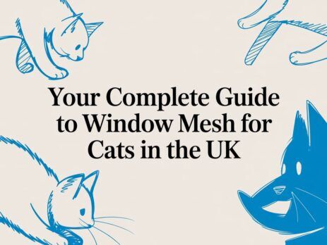 Illustrated title card: Your Complete Guide to Window Mesh for Cats in the UK