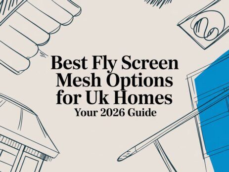 Illustrated title card: Best Fly Screen Mesh Options for UK Homes - Your 2026 Guide