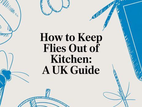 Illustrated title card: How to Keep Flies Out of Kitchen - A UK Guide