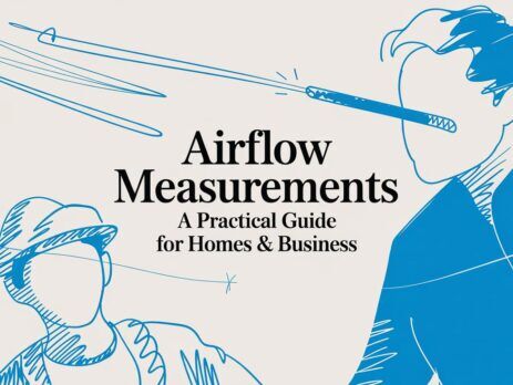 Illustrated title card: Airflow Measurements - A Practical Guide for Homes and Business
