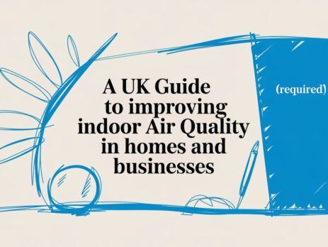 Illustrated title card: A UK Guide to Improving Indoor Air Quality in Homes and Businesses